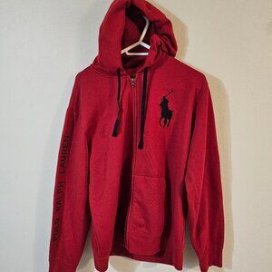 POLO Ralph Laruen Men's Red Zippered Hoodie - Size L